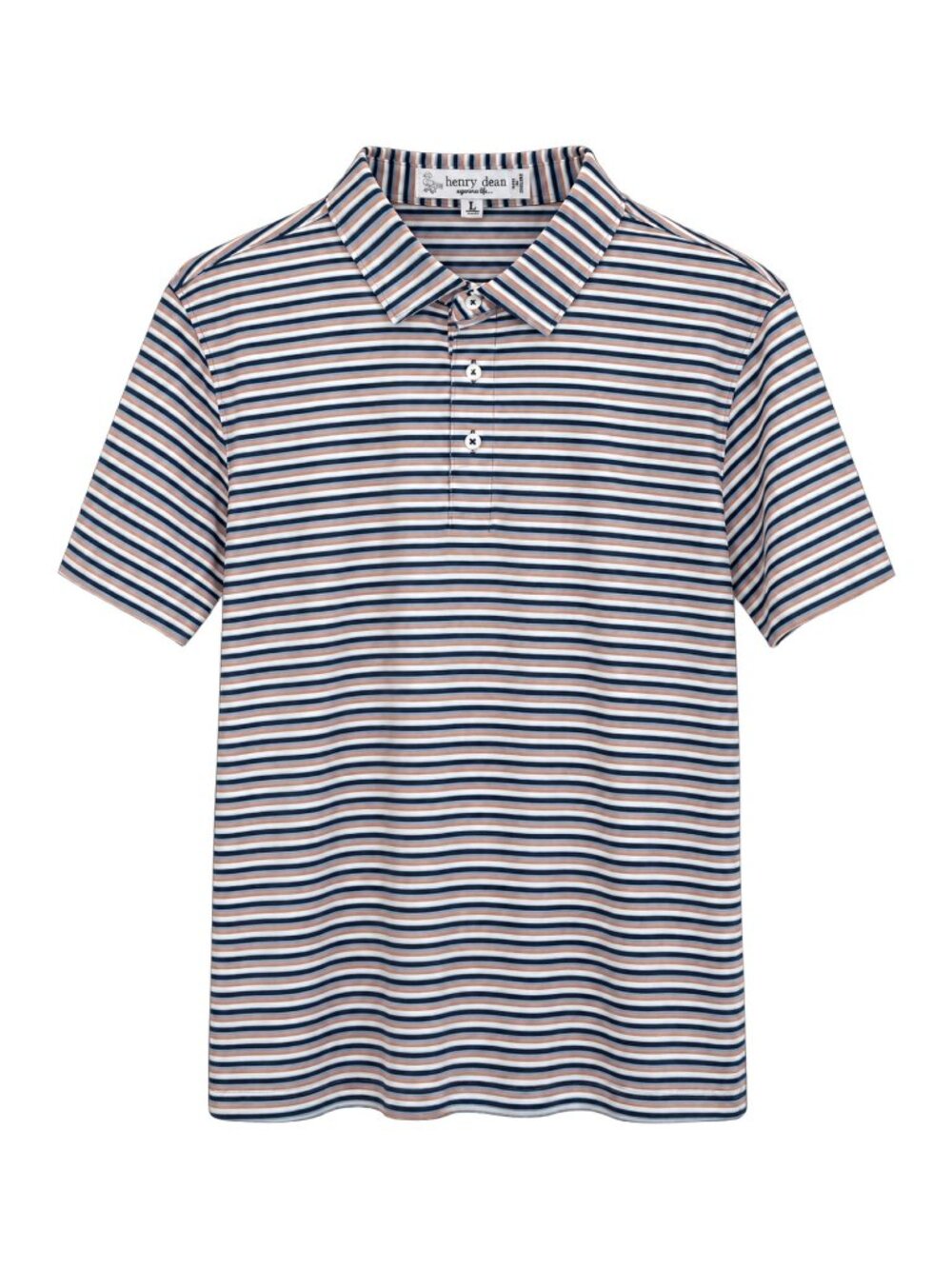 Henry Dean Navy White Striped Polo Shirt Short Sleeve Knit Three Button L